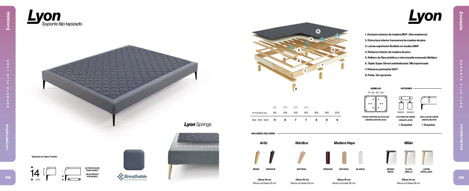 Ficha técnica: Soporte fijo tapizado Lyon