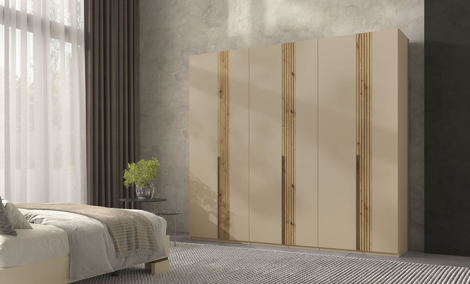 Armario de puertas lisas con detalle en madera