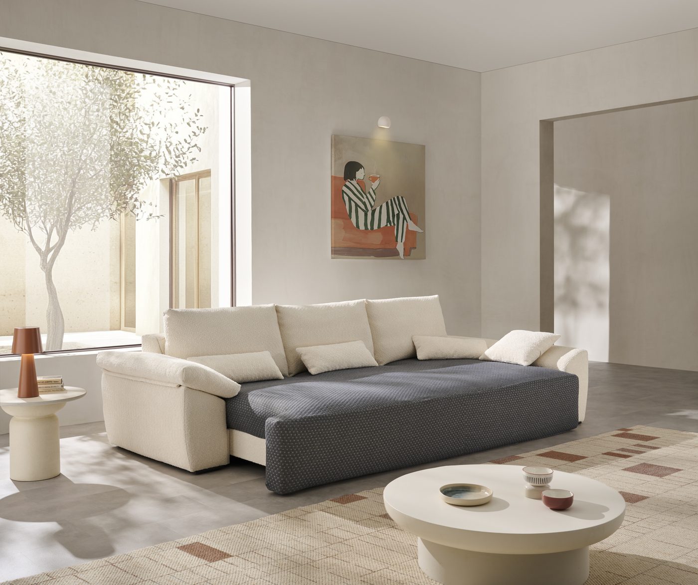 Sofá de dos tonos con chaise longue